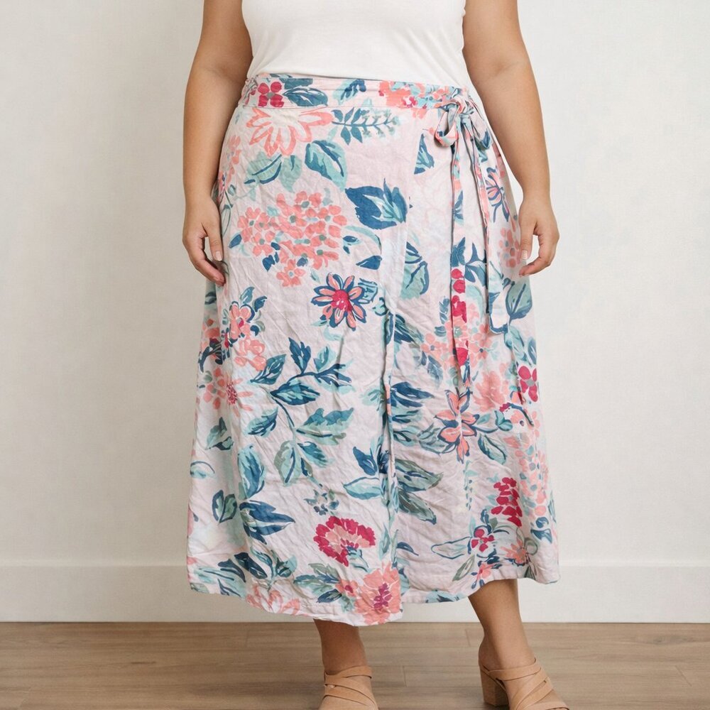Loft Plus Wrap Skirt Linen Blend Size 20 Floral Pattern